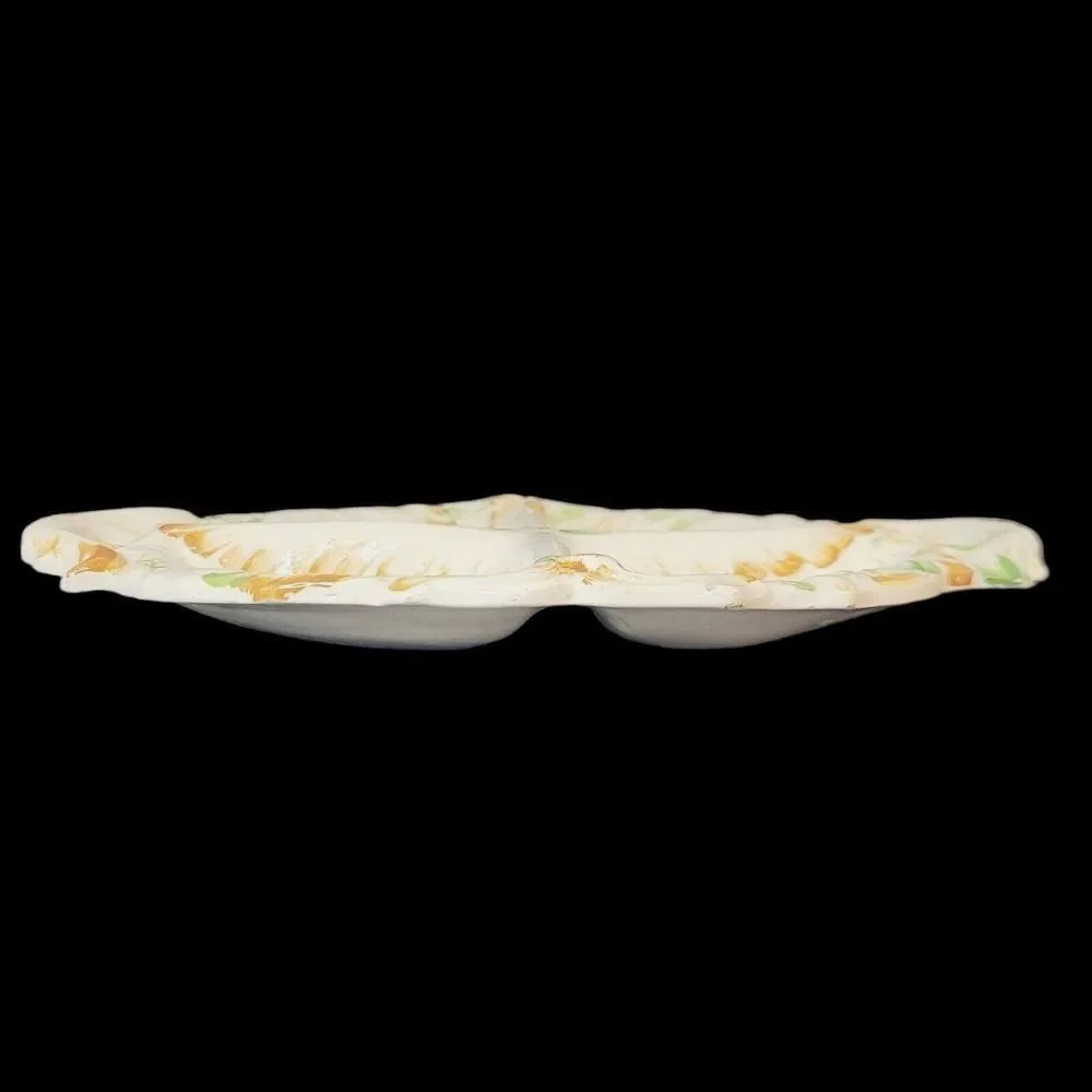 Vintage Italian Ceramic‎ Handpainted Floral Divided Serving Plate